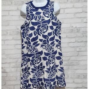 Emmelee Navy Floral Lace Shift Dress Womens Blue Sleeveless Size Large